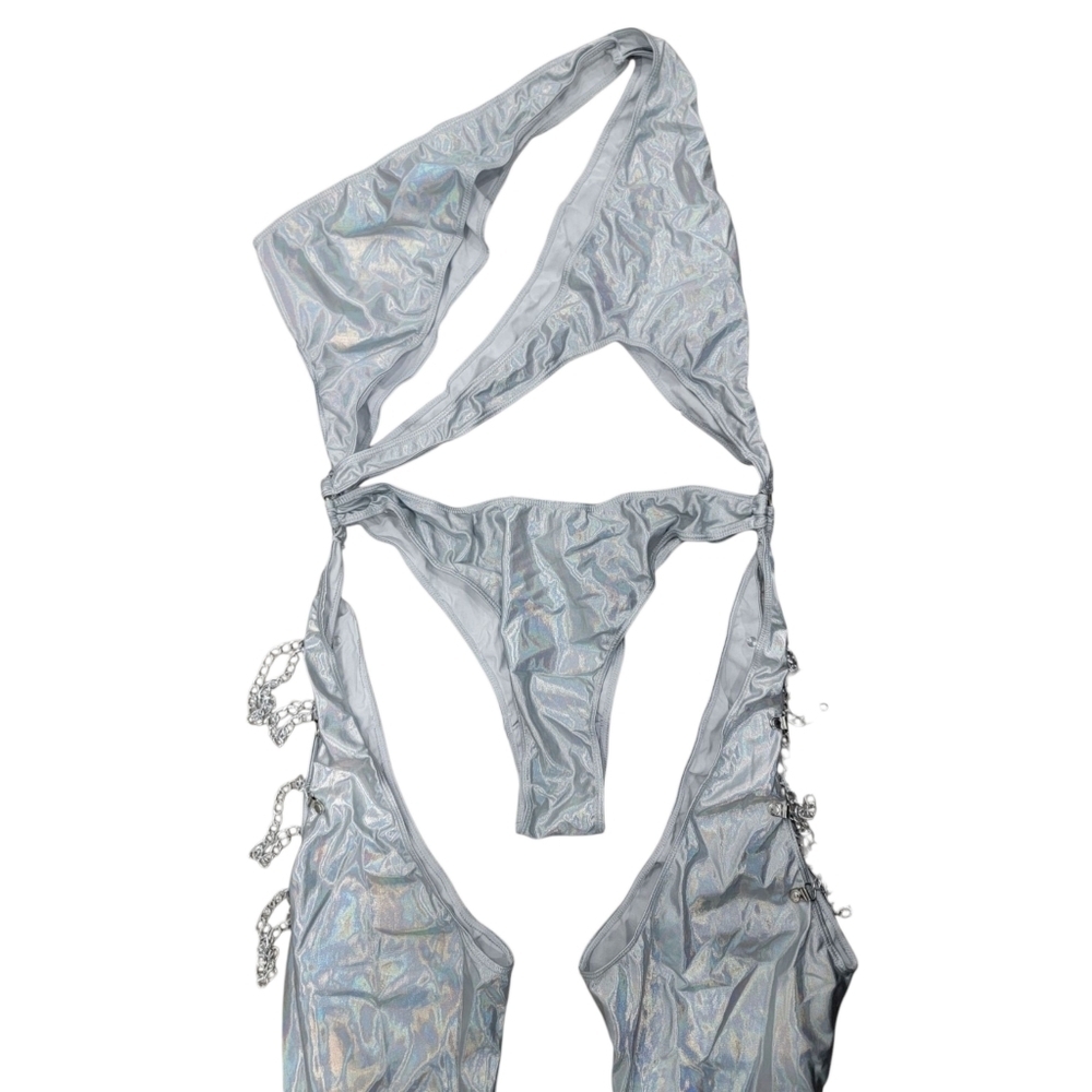 Silver Metallic Rave Jumpsuit - Picture 7 of 14